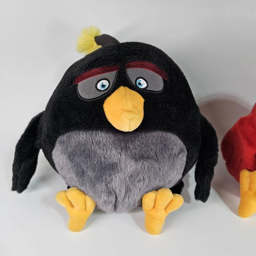 Rovio Angry Birds Black Bomb & Red Bird Stuffed Plush 2016 Tested Working Sound